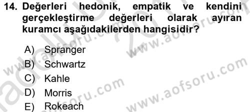 Toplumsal Yaşamda Aile Dersi 2017 - 2018 Yılı (Vize) Ara Sınav Soruları 14. Soru