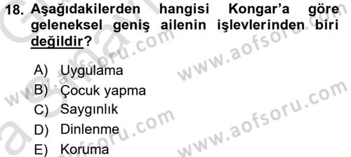 Toplumsal Yaşamda Aile Dersi 2017 - 2018 Yılı (Vize) Ara Sınavı 18. Soru