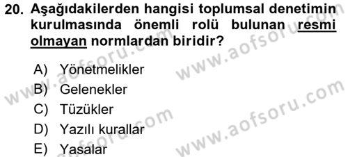 Toplumsal Yaşamda Aile Dersi 2017 - 2018 Yılı (Vize) Ara Sınav Soruları 20. Soru