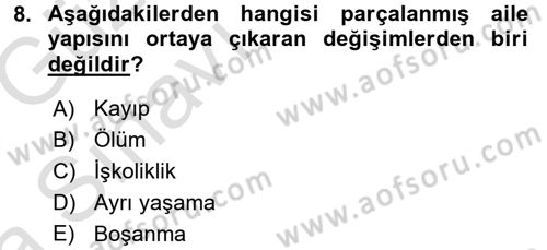 Toplumsal Yaşamda Aile Dersi 2017 - 2018 Yılı (Vize) Ara Sınav Soruları 8. Soru