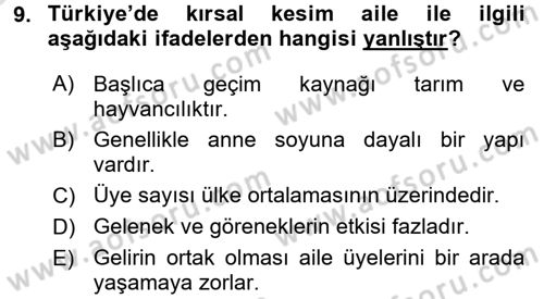 Toplumsal Yaşamda Aile Dersi 2017 - 2018 Yılı (Vize) Ara Sınav Soruları 9. Soru