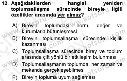 Toplumsal Yaşamda Aile Dersi 2017 - 2018 Yılı (Final) Dönem Sonu Sınav Soruları 12. Soru
