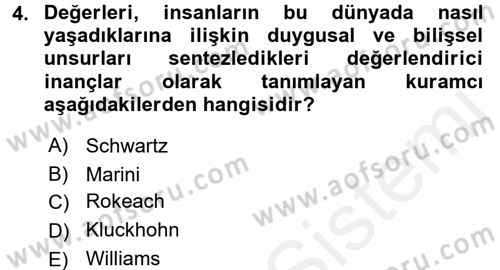 Toplumsal Yaşamda Aile Dersi 2017 - 2018 Yılı (Final) Dönem Sonu Sınav Soruları 4. Soru