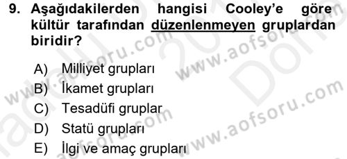 Toplumsal Yaşamda Aile Dersi 2017 - 2018 Yılı (Final) Dönem Sonu Sınav Soruları 9. Soru
