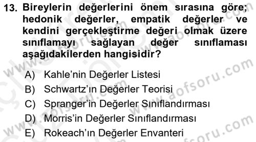 Toplumsal Yaşamda Aile Dersi 2018 - 2019 Yılı (Vize) Ara Sınav Soruları 13. Soru