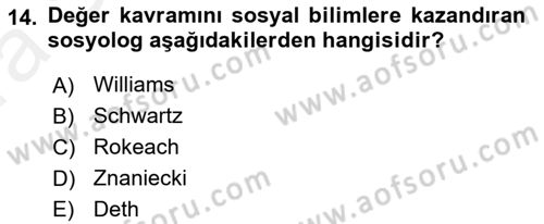 Toplumsal Yaşamda Aile Dersi 2018 - 2019 Yılı (Vize) Ara Sınav Soruları 14. Soru
