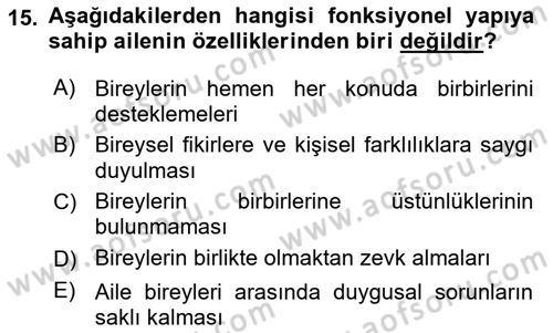 Toplumsal Yaşamda Aile Dersi 2018 - 2019 Yılı (Vize) Ara Sınav Soruları 15. Soru
