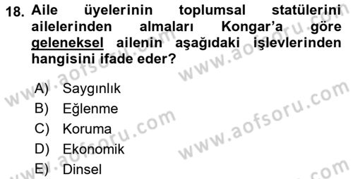 Toplumsal Yaşamda Aile Dersi 2018 - 2019 Yılı (Vize) Ara Sınav Soruları 18. Soru