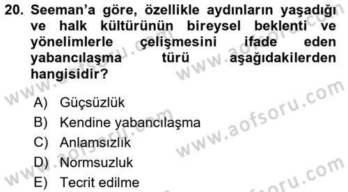 Toplumsal Yaşamda Aile Dersi 2018 - 2019 Yılı (Vize) Ara Sınav Soruları 20. Soru