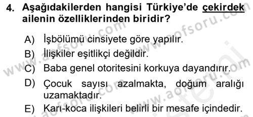 Toplumsal Yaşamda Aile Dersi 2018 - 2019 Yılı (Vize) Ara Sınav Soruları 4. Soru