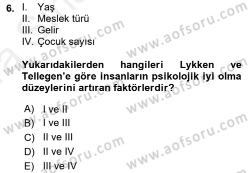 Toplumsal Yaşamda Aile Dersi 2018 - 2019 Yılı (Vize) Ara Sınav Soruları 6. Soru
