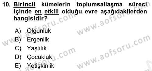 Toplumsal Yaşamda Aile Dersi 2018 - 2019 Yılı (Final) Dönem Sonu Sınav Soruları 10. Soru