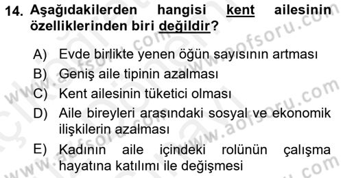Toplumsal Yaşamda Aile Dersi 2018 - 2019 Yılı (Final) Dönem Sonu Sınav Soruları 14. Soru