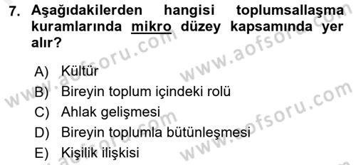 Toplumsal Yaşamda Aile Dersi 2018 - 2019 Yılı (Final) Dönem Sonu Sınav Soruları 7. Soru