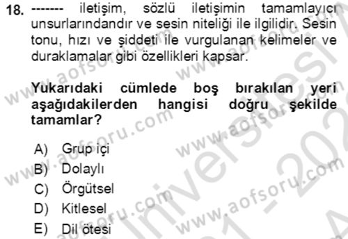 Toplumsal Yaşamda Aile Dersi 2021 - 2022 Yılı (Vize) Ara Sınav Soruları 18. Soru