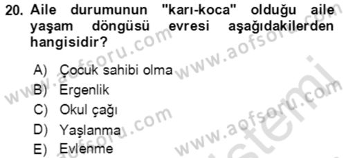Toplumsal Yaşamda Aile Dersi 2021 - 2022 Yılı (Vize) Ara Sınav Soruları 20. Soru