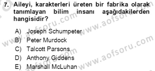 Toplumsal Yaşamda Aile Dersi 2021 - 2022 Yılı (Vize) Ara Sınav Soruları 7. Soru