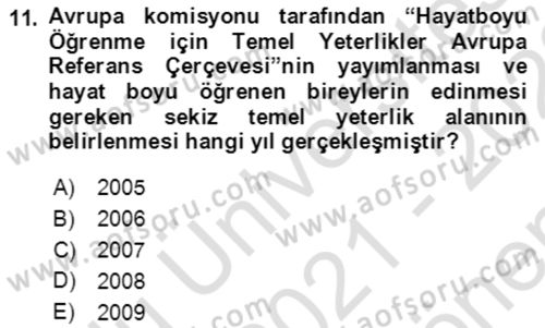 Toplumsal Yaşamda Aile Dersi 2021 - 2022 Yılı (Final) Dönem Sonu Sınav Soruları 11. Soru
