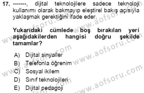 Toplumsal Yaşamda Aile Dersi 2021 - 2022 Yılı (Final) Dönem Sonu Sınav Soruları 17. Soru