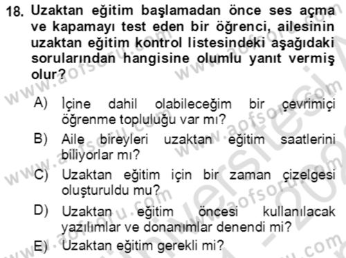 Toplumsal Yaşamda Aile Dersi 2021 - 2022 Yılı (Final) Dönem Sonu Sınav Soruları 18. Soru