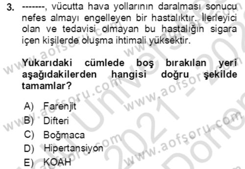 Toplumsal Yaşamda Aile Dersi 2021 - 2022 Yılı (Final) Dönem Sonu Sınav Soruları 3. Soru