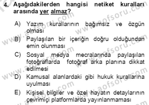 Toplumsal Yaşamda Aile Dersi 2021 - 2022 Yılı (Final) Dönem Sonu Sınav Soruları 4. Soru