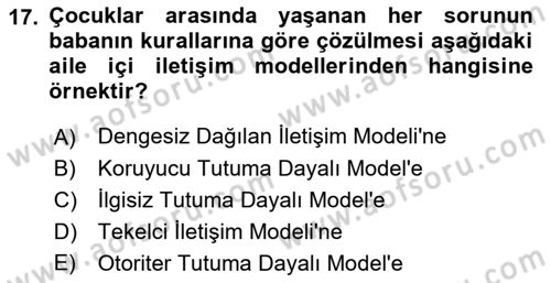 Toplumsal Yaşamda Aile Dersi 2022 - 2023 Yılı (Vize) Ara Sınav Soruları 17. Soru