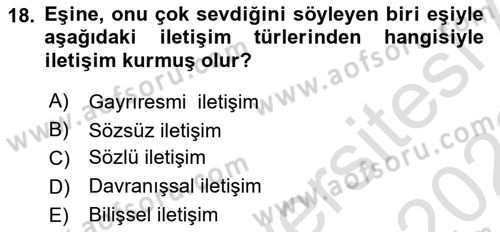 Toplumsal Yaşamda Aile Dersi 2022 - 2023 Yılı (Vize) Ara Sınav Soruları 18. Soru