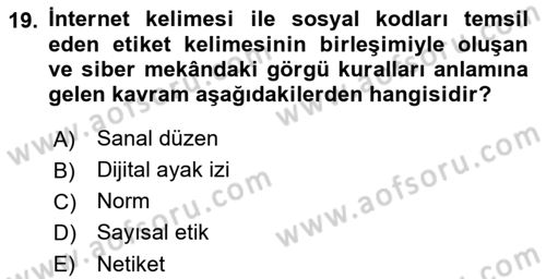 Toplumsal Yaşamda Aile Dersi 2022 - 2023 Yılı (Vize) Ara Sınav Soruları 19. Soru