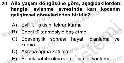 Toplumsal Yaşamda Aile Dersi 2022 - 2023 Yılı (Vize) Ara Sınav Soruları 20. Soru