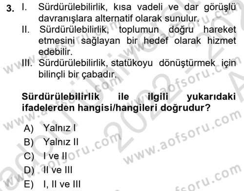 Toplumsal Yaşamda Aile Dersi 2022 - 2023 Yılı (Vize) Ara Sınav Soruları 3. Soru