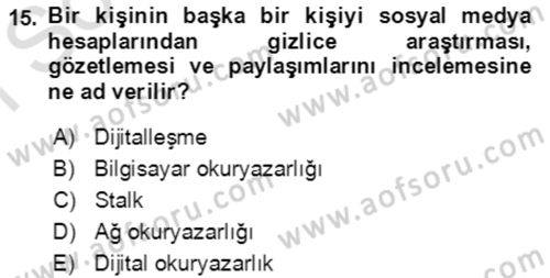 Toplumsal Yaşamda Aile Dersi 2022 - 2023 Yılı (Final) Dönem Sonu Sınav Soruları 15. Soru