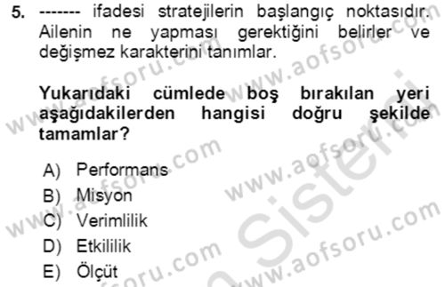 Toplumsal Yaşamda Aile Dersi 2022 - 2023 Yılı (Final) Dönem Sonu Sınav Soruları 5. Soru