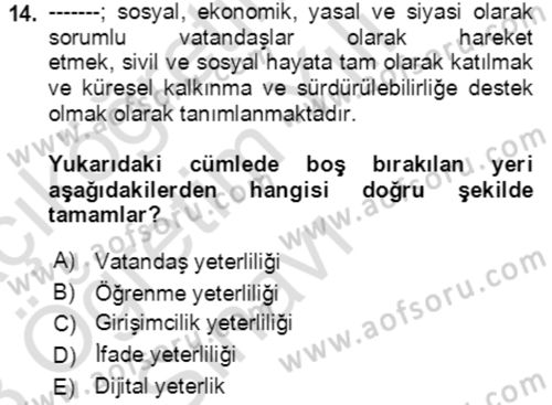 Toplumsal Yaşamda Aile Dersi 2022 - 2023 Yılı Yaz Okulu Sınav Soruları 14. Soru