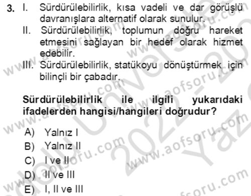 Toplumsal Yaşamda Aile Dersi 2022 - 2023 Yılı Yaz Okulu Sınav Soruları 3. Soru