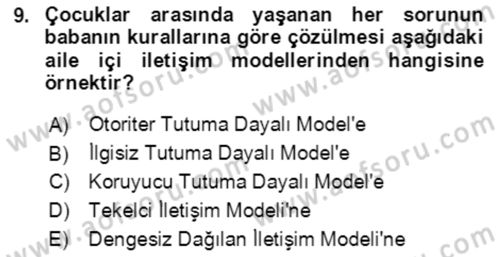 Toplumsal Yaşamda Aile Dersi 2022 - 2023 Yılı Yaz Okulu Sınav Soruları 9. Soru