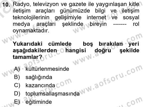 Toplumsal Yaşamda Aile Dersi 2023 - 2024 Yılı (Vize) Ara Sınav Soruları 10. Soru