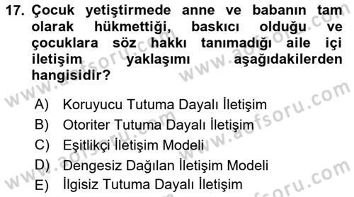 Toplumsal Yaşamda Aile Dersi 2023 - 2024 Yılı (Vize) Ara Sınav Soruları 17. Soru