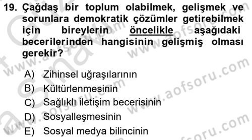 Toplumsal Yaşamda Aile Dersi 2023 - 2024 Yılı (Vize) Ara Sınav Soruları 19. Soru