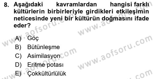 Toplumsal Yaşamda Aile Dersi 2023 - 2024 Yılı (Vize) Ara Sınav Soruları 8. Soru