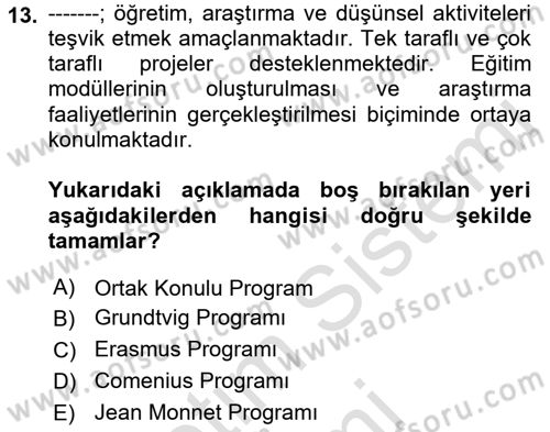 Toplumsal Yaşamda Aile Dersi 2023 - 2024 Yılı (Final) Dönem Sonu Sınav Soruları 13. Soru