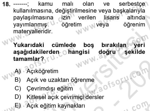 Toplumsal Yaşamda Aile Dersi 2023 - 2024 Yılı (Final) Dönem Sonu Sınav Soruları 18. Soru