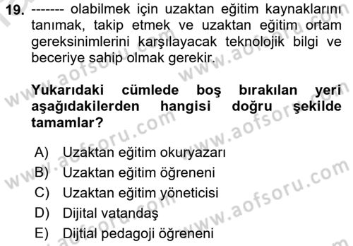 Toplumsal Yaşamda Aile Dersi 2023 - 2024 Yılı (Final) Dönem Sonu Sınav Soruları 19. Soru