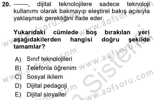 Toplumsal Yaşamda Aile Dersi 2023 - 2024 Yılı (Final) Dönem Sonu Sınav Soruları 20. Soru