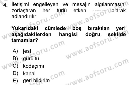 Toplumsal Yaşamda Aile Dersi 2023 - 2024 Yılı (Final) Dönem Sonu Sınav Soruları 4. Soru
