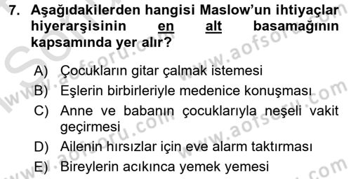 Toplumsal Yaşamda Aile Dersi 2023 - 2024 Yılı (Final) Dönem Sonu Sınav Soruları 7. Soru