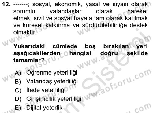Toplumsal Yaşamda Aile Dersi 2023 - 2024 Yılı Yaz Okulu Sınav Soruları 12. Soru