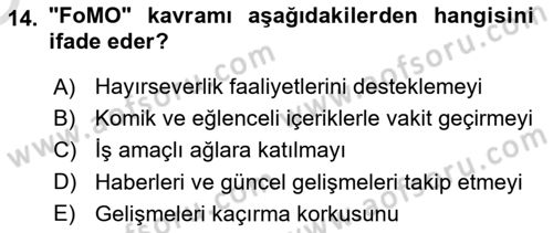 Toplumsal Yaşamda Aile Dersi 2023 - 2024 Yılı Yaz Okulu Sınav Soruları 14. Soru