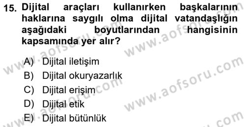 Toplumsal Yaşamda Aile Dersi 2023 - 2024 Yılı Yaz Okulu Sınav Soruları 15. Soru