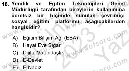 Toplumsal Yaşamda Aile Dersi 2023 - 2024 Yılı Yaz Okulu Sınav Soruları 18. Soru